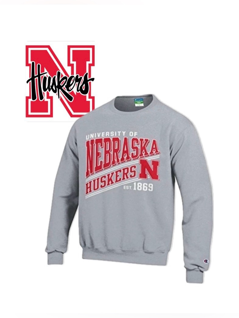 NWT [Champion] Nebraska Cornhuskers NCAA Crewneck Sweatshirt Youth M (7/8)
